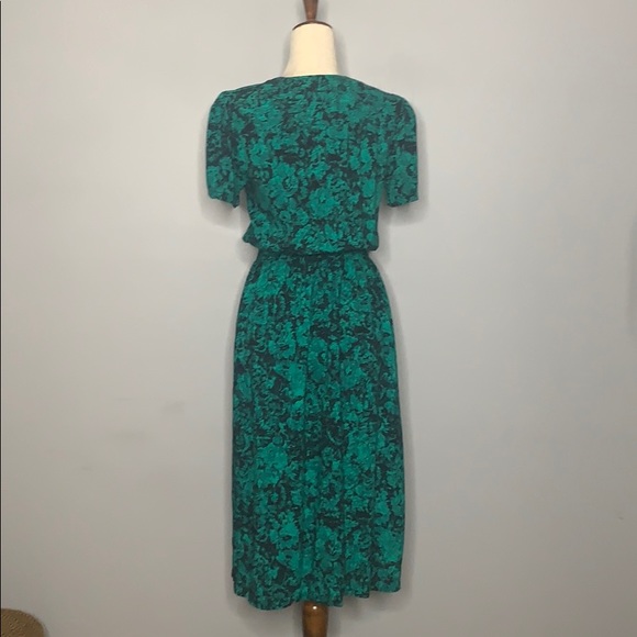 Vintage Green & Black Abstract  Blouson Dress 8 - Picture 8 of 12